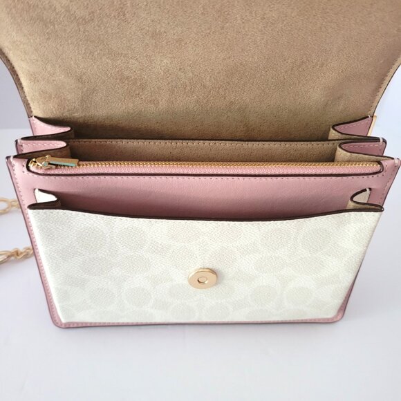 Coach CV978 Signature Klare Crossbody Leather Handbag Chalk Carnation - Picture 7 of 8